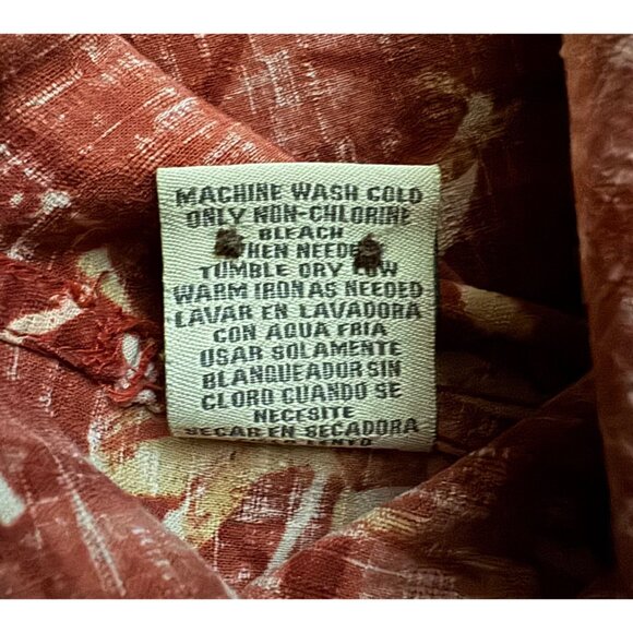 Vintage Solitude Mens Shirt M Silk Bamboo Print Button-Up Rust Tropical - Picture 4 of 6